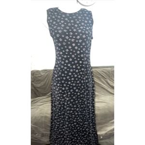 Vtg 90s Black Sparkly flower Floral Women Slinky stretch Maxi Dress Y2k Sz10